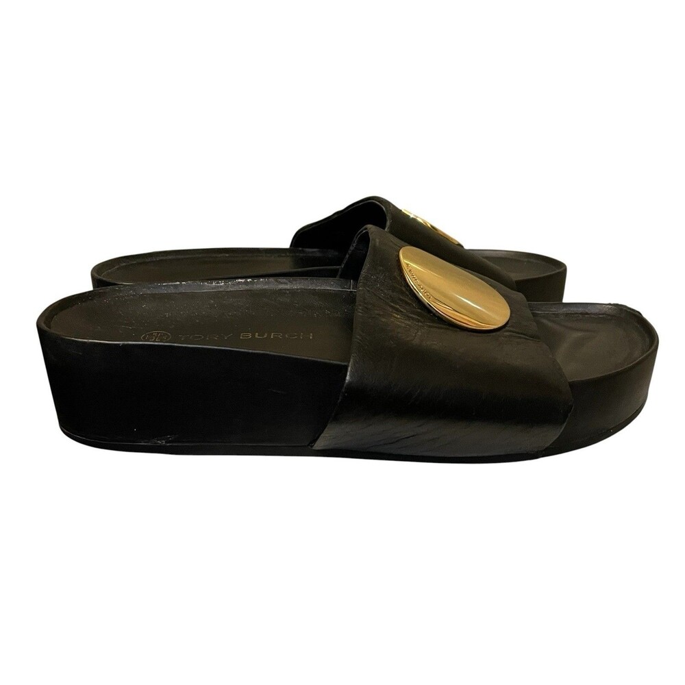 Tory Burch Patos Platform Black Slide Sandals Women’s Size 10.5 Luxury Designer - Picture 3 of 12